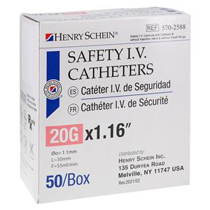 IV Catheter Push Button 20 Gauge 1.16" 50/Bx