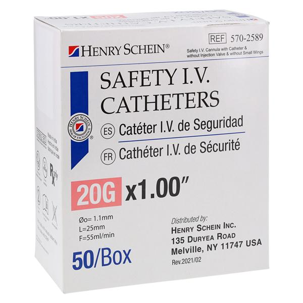 IV Catheter Push Button 20 Gauge 1" 50/Bx, 4 BX/CA