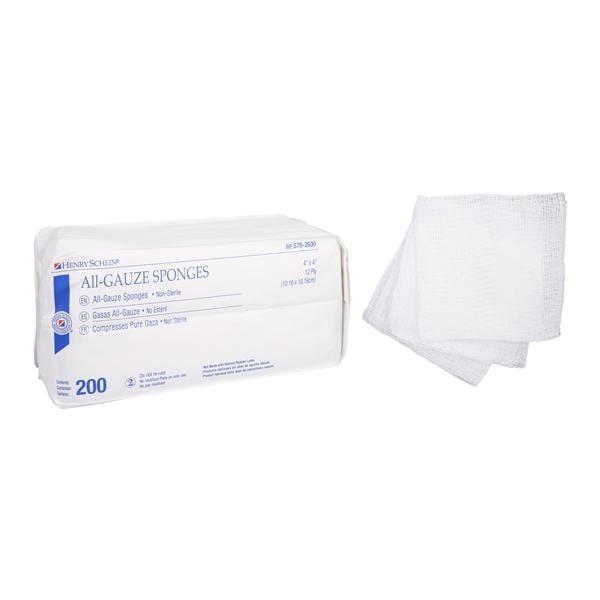 100% Cotton All-Gauze Sponge 4x4" 12 Ply Non-Sterile Square LF, 10 PK/CA
