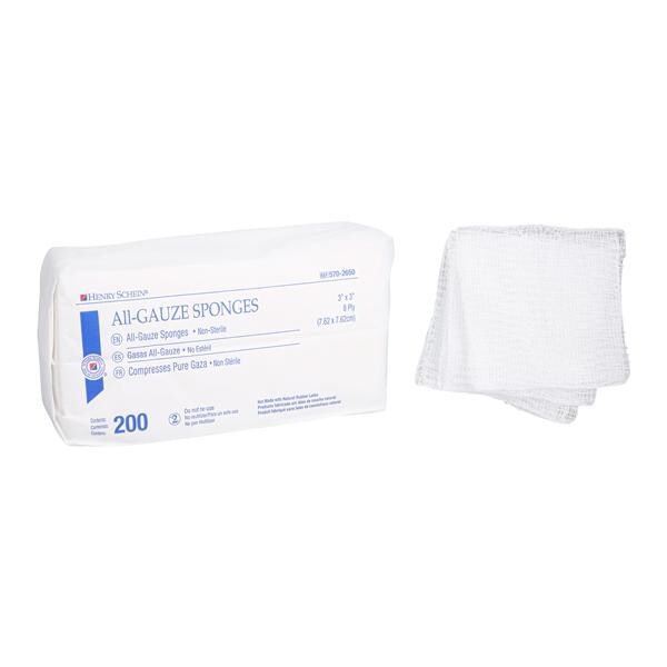 100% Cotton All-Gauze Sponge 3x3" 8 Ply Non-Sterile LF, 20 PK/CA