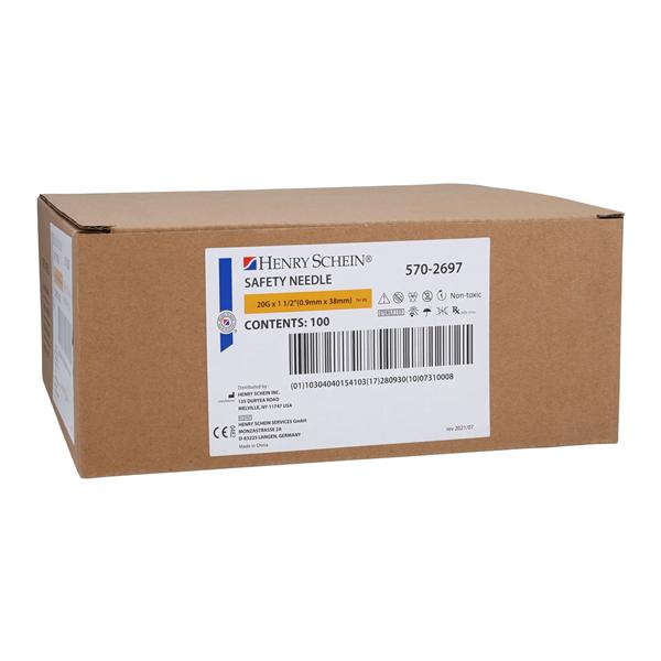 Needle Henry Schein Safety 20g 1-1/2" Yellow Disposable Safety Sh...