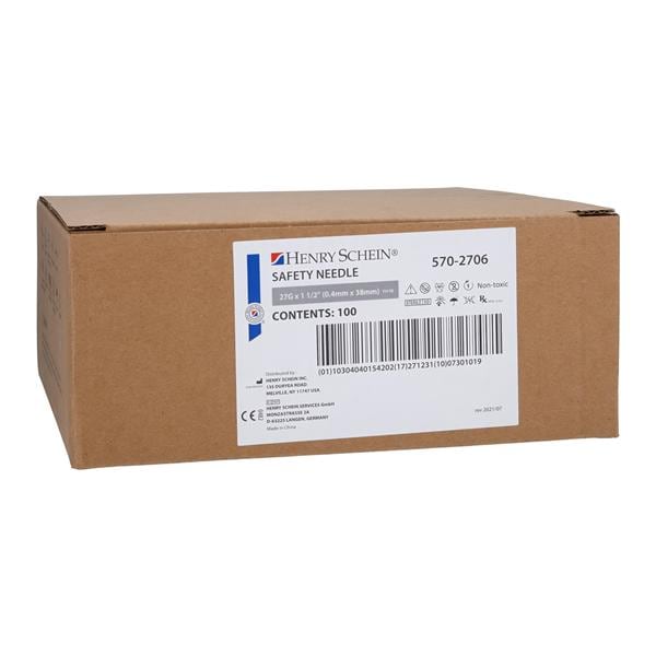 Safety Needle 27gx1-1/2" Gray Safety Shield 100/Bx, 8 BX/CA