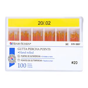 Hand Rolled Gutta Percha Points Size #20 Yellow 100/BX
