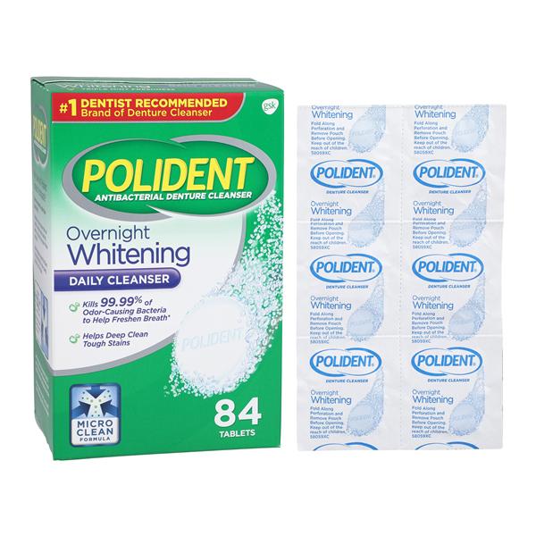Polident Denture Cleanser Overnight Whitening Tablets 84/Bx, 6 BX/CA