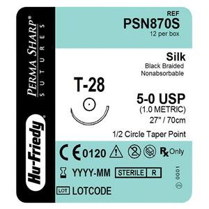 Perma Sharp Suture Silk Braid 5-0 27" Non-Absorbable T-28 Taper P...