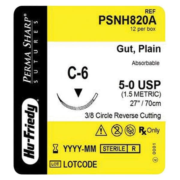Perma Sharp Suture Plain Gut Monofilament 5-0 27" Absorbable C-6...