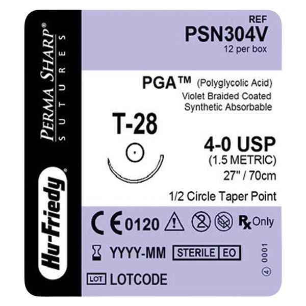 Perma Sharp Suture Polyglycolic Acid Braid 4-0 27" Absorbable T-2...