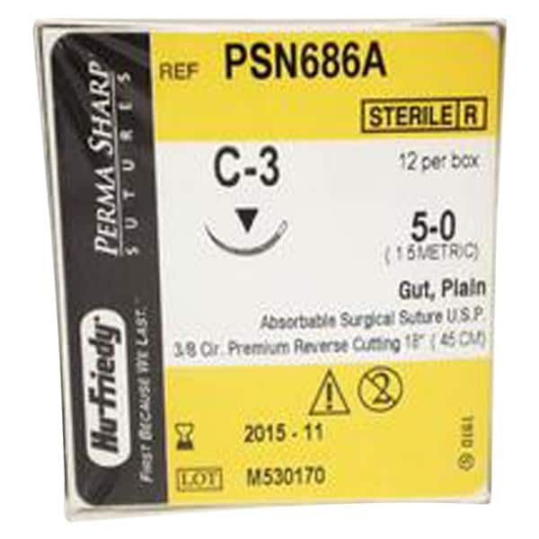 Perma Sharp Suture Plain Gut Monofilament 5-0 18" Absorbable C-3...