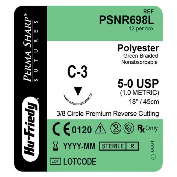 Perma Sharp Suture Polyester Monofilament 5-0 18" Non-Absorbable...
