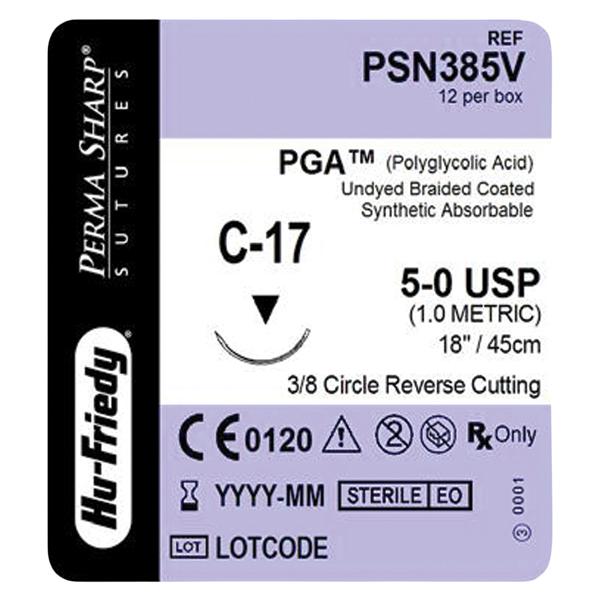 Perma Sharp Suture Polyglycolic Acid Braid 5-0 18" Absorbable C-1...