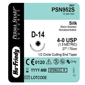 Perma Sharp Suture Silk Braid 4-0 27" Non-Absorbable D-14 Tapercu...