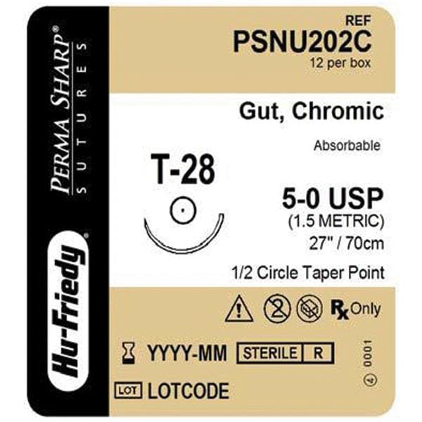 Perma Sharp Suture Chromic Gut Monofilament 5-0 27" Absorbable T-...