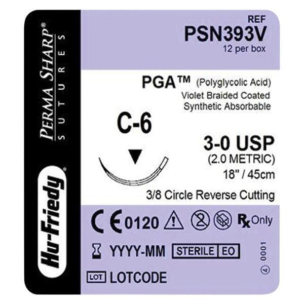 Perma Sharp Suture Polyglycolic Acid Braid 3-0 18" Absorbable C-6...