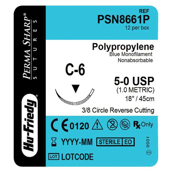 Perma Sharp Suture Polypropylene Monofilament 5-0 18" Non-Absorba...