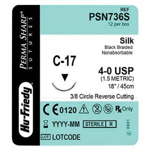 Perma Sharp Suture Silk Braid 4-0 18" Non-Absorbable C-17 Precisi...