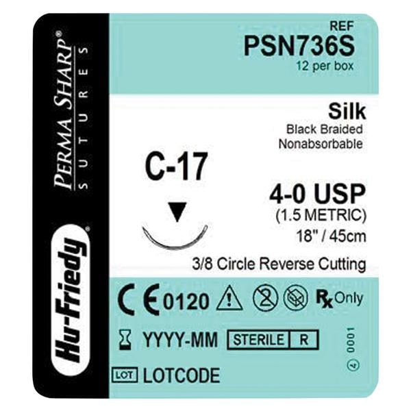 Perma Sharp Suture Silk Braid 4-0 18" Non-Absorbable C-17 Precisi...