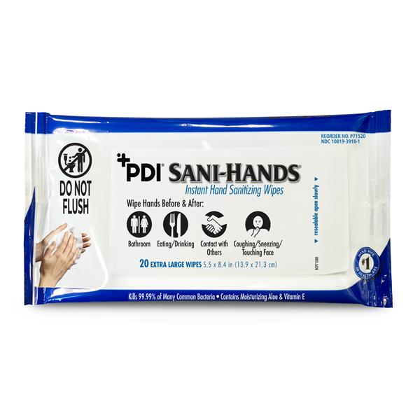 Wipes Sanitizing Sani-Hands 70% Ethyl Alcohol Bedside Pack Fragrance Free 20/Pk, 48 PK/CA