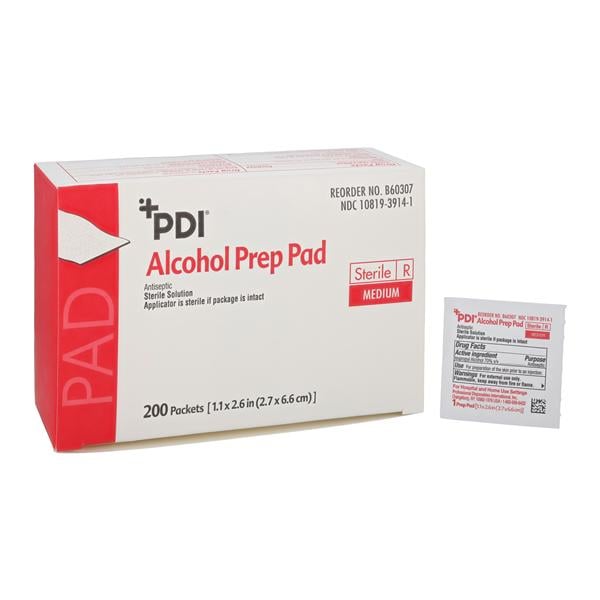 Prep Pad 70% Isopropyl Alcohol v/v Medium White Sterile, 20 BX/CA