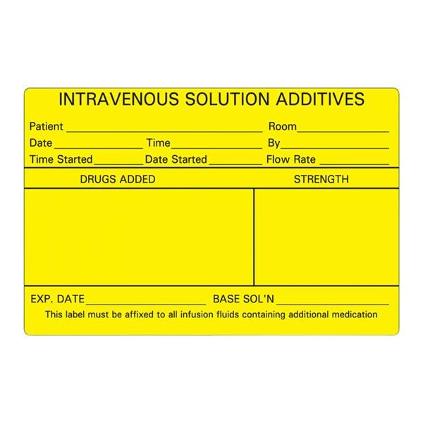 Label Paper Intravenous Yellow 2-1/2x4" 1" Core 1 Each