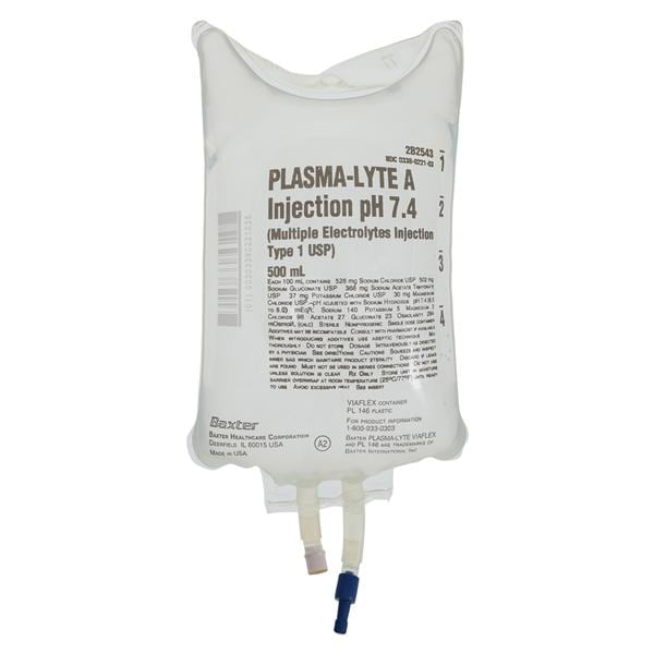 Plasma-Lyte A Injection pH 7.4 Bag 500mL 24/Package