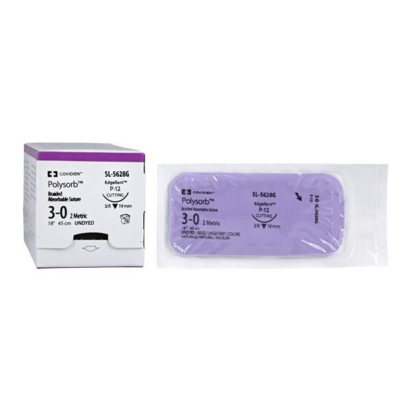 Polysorb Suture 3-0 18" Polyester Braid P-12 Undyed 12/Bx