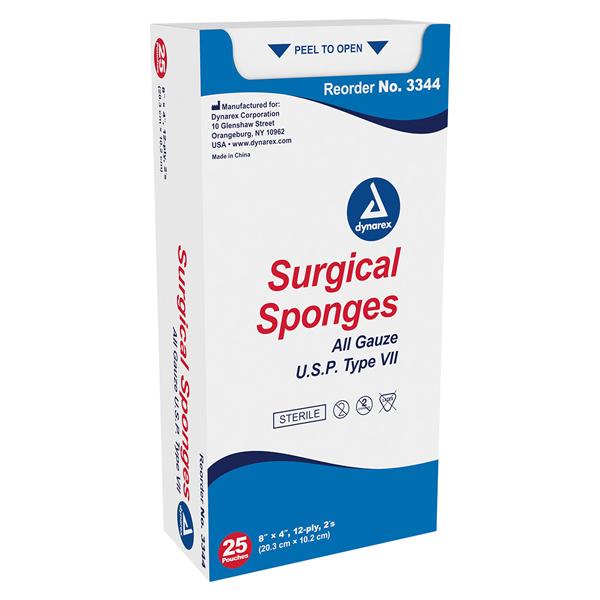 100% Cotton Gauze Sponge 4x4" 8 Ply Sterile Not Made With Natural Rubber Latex
