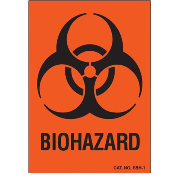 Biohazard Informational Label Fluorescent Red English 3x2-1/2" En...