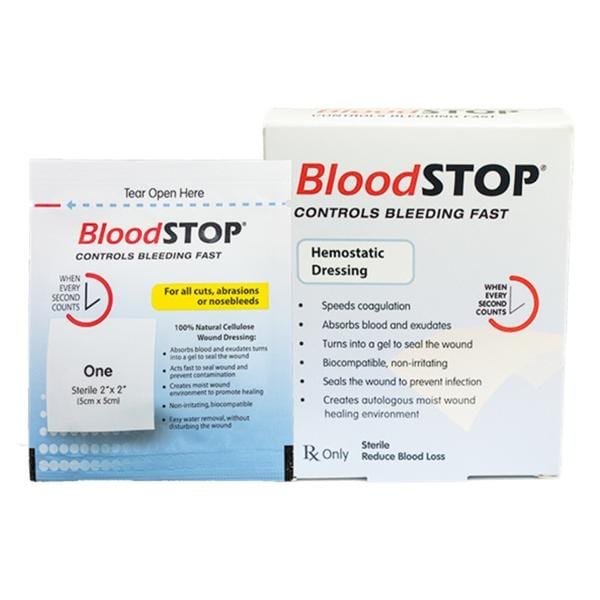 BloodStop Carboxymethyl Cellulose Hemostatic Dressing 2x2" Steril...