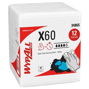WypAll X60 General Purpose Cleaning Cloth 1/4 Fold Hydrknt 12.5x14.4 Wt 76/Pk