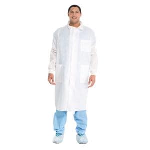 Universal Precautions Lab Coat Adult Unisex White 3-Layer SMS Fab...