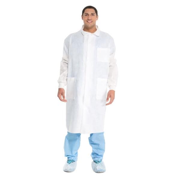 Universal Precautions Lab Coat Adult Unisex White 3-Layer SMS Fab...