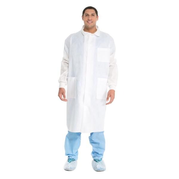 Universal Lab Coat Medium White Disposable Snap Front 25/Case