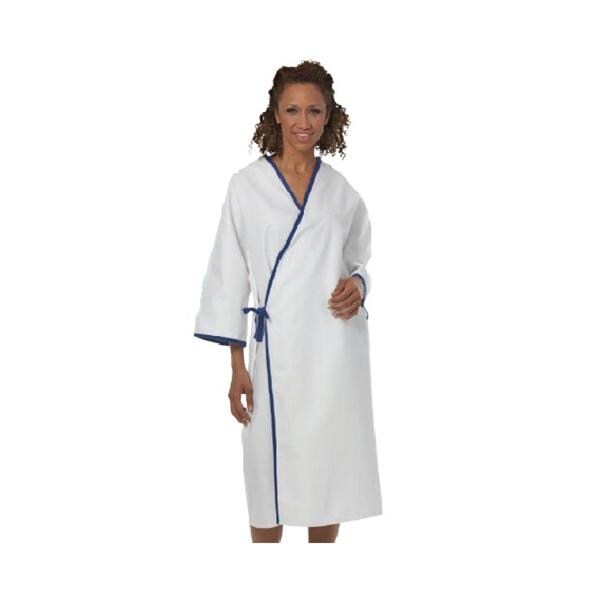 Patient Gown Adult Unisex One Size White / Blue Polyester / Cotto...