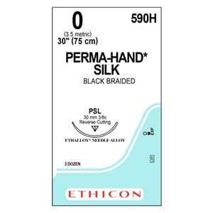 Perma-Hand Suture 0 1x30" Silk Braid PSL Black 36/Bx