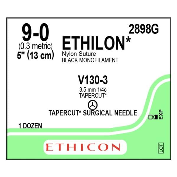 Ethilon Suture 9-0 1x5" Nylon Monofilament V130-3 Black 12/Bx