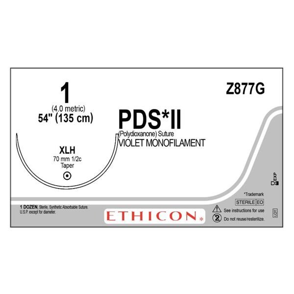 PDS II Suture 1 1x54" Polydioxanone Monofilament XLH Violet 12/Bx