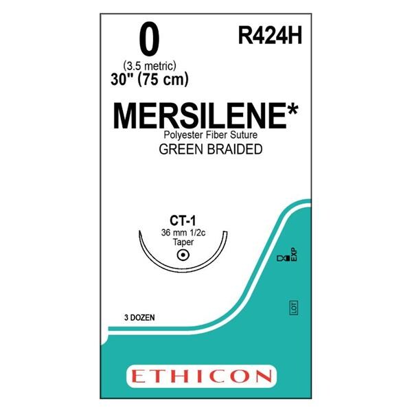 Mersilene Suture 0 30" Polyester Braid CT-1 Green 36/Bx