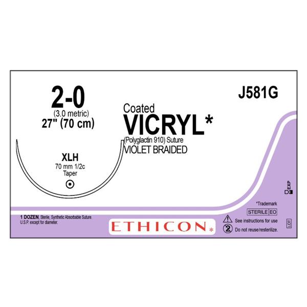 Vicryl Suture 2-0 27" Polyglactin 910 Braid XLH Violet 12/Bx