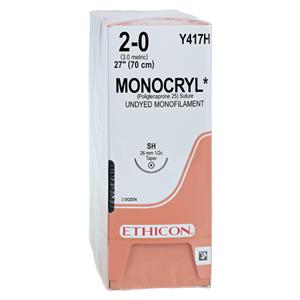 Monocryl Suture 2-0 27" Poliglecaprone 25 Monofilament SH Undyed 36/Bx