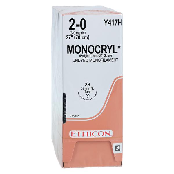 Monocryl Suture 2-0 27" Poliglecaprone 25 Monofilament SH Undyed 36/Bx