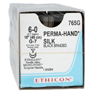 Perma-Hand Suture 6-0 1x18" Silk Braid G-7/G-7 Black 12/Bx