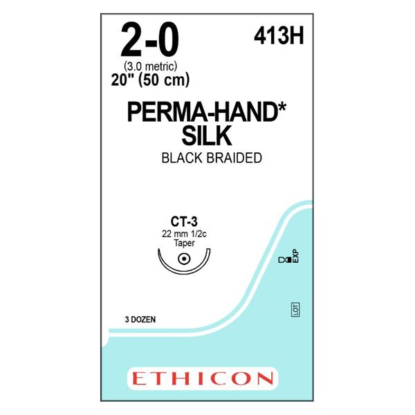 Perma-Hand Suture 2-0 20" Silk Braid CT-3 Black 36/Bx