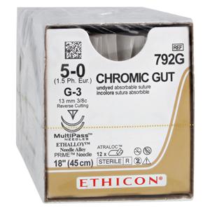 Suture 5-0 1x18" Chromic Gut Monofilament G-3/G-3 Brown 12/Bx