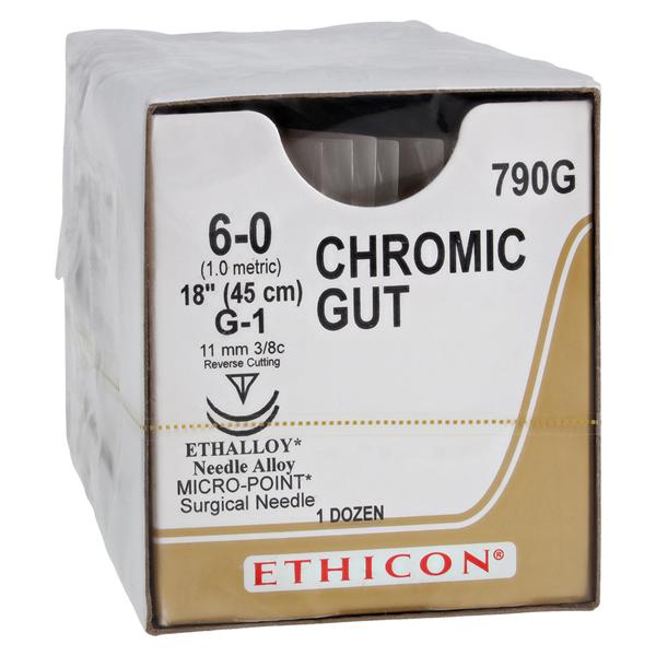 Suture 6-0 1x18" Chromic Gut Monofilament G-1/G-1 Brown 12/Bx