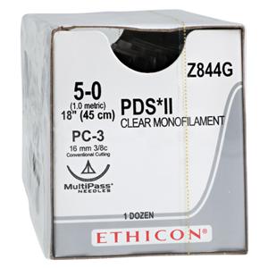 PDS II Suture 5-0 18" Polydioxanone Monofilament PC-3 Undyed 12/Bx