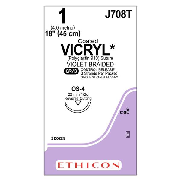 Vicryl Suture 1 3x18" Polyglactin 910 Braid OS-4 Violet 24/Bx