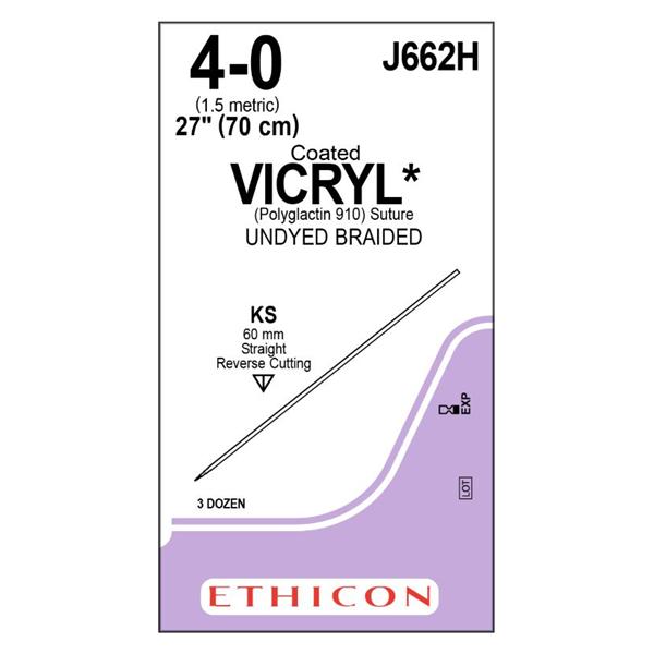 Vicryl Suture 4-0 27" Polyglactin 910 Braid KS Undyed 36/Bx