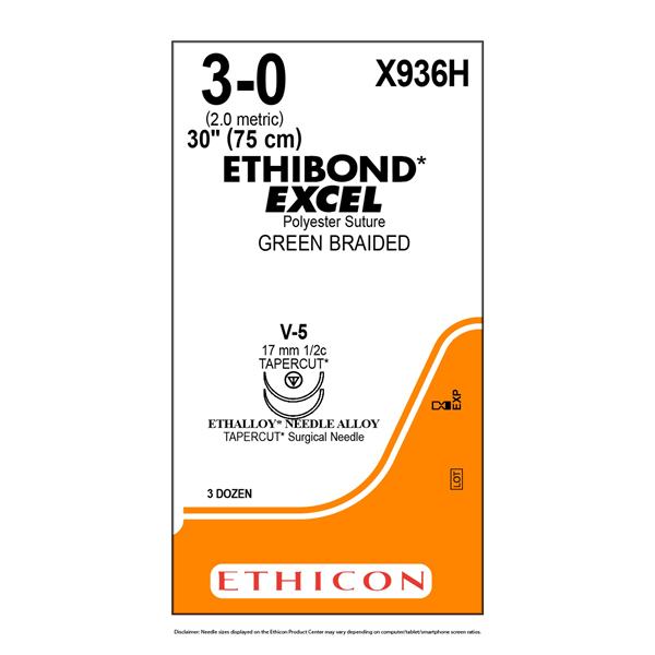 Ethibond Excel Suture 3-0 30" Polyester Braid V-5 Green 36/Bx