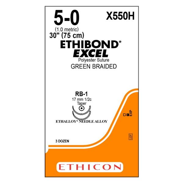 Ethibond Excel Suture 5-0 30" Polyester Braid RB-1 Green Bx