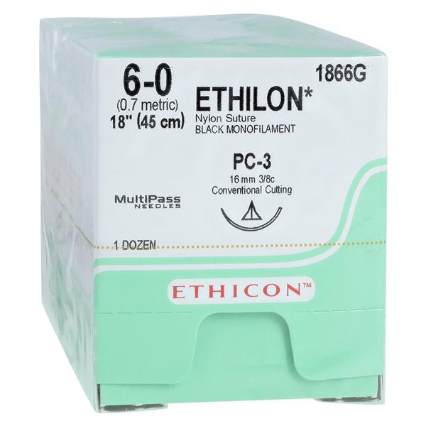 Ethilon Suture 6-0 18" Nylon Monofilament PC-3 Black 12/Bx